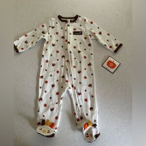 NWT My First Thanksgiving Footies Onesies PJ Turkey Pumpkin Baby 6M. Little Me